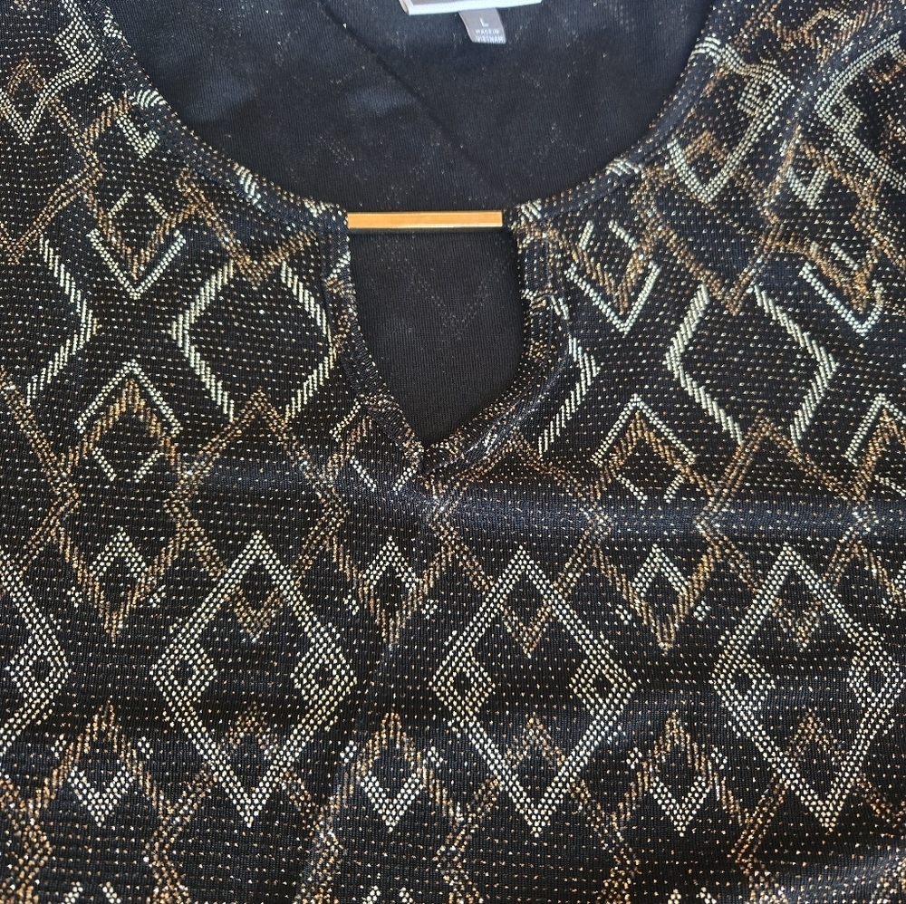 JM Collection,Elegant Black Patterned Women's Top. Size L - Picture 3 of 7